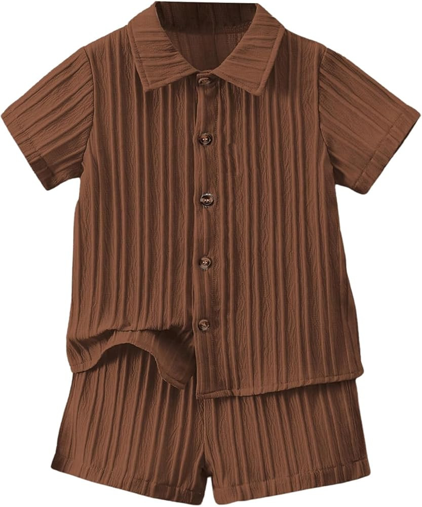 SweatyRocks Boy's 2 Piece Outfits Short Sleeve Collar Button Down Shirt and Shorts Clothing Set | Amazon (US)