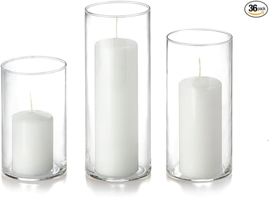 yummi Set of 36 Slim Pillars and Cylinder Vases - White | Amazon (US)