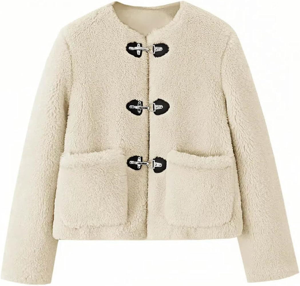 Tankaneo Womens Sherpa Fleece Jackets Long Sleeve Faux Fur Winter Warm Fuzzy Coats with Pockets | Amazon (US)