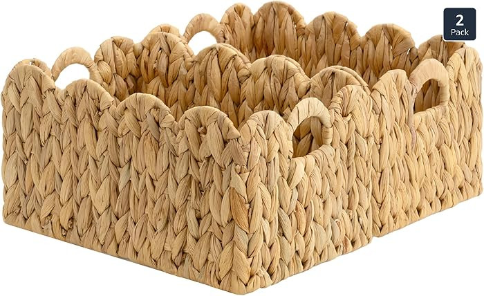 StorageWorks Wicker Scalloped Baskets, Water Hyacinth Storage Baskets with Built-in Handles, Hand... | Amazon (US)