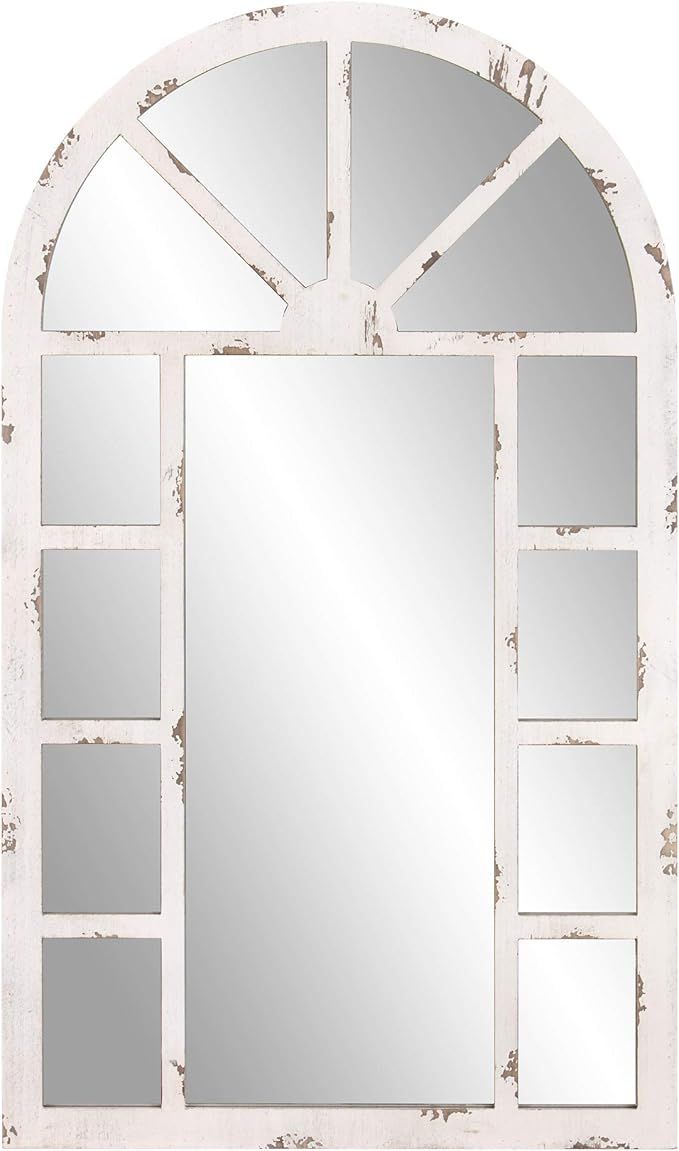 Patton Wall Decor 24x40 Distressed White Arch Windowpane Wall Mounted Mirrors | Amazon (US)