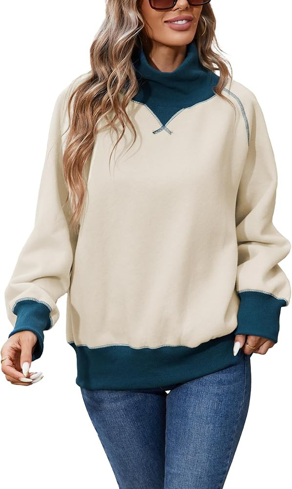 Famulily Womens Oversized Sweatshirt Soft Raglan Sleeve Turtleneck Pullover Colorblock Fall Cloth... | Amazon (US)