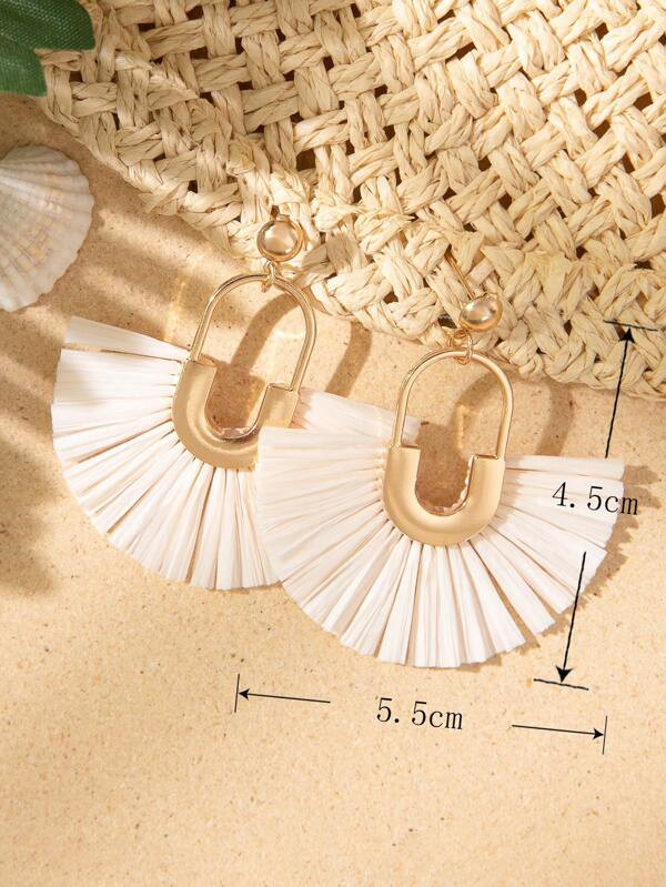 1pair Boho Raffia Decor Geometric Design Drop Earrings For Women For Holiday Decoration | SHEIN