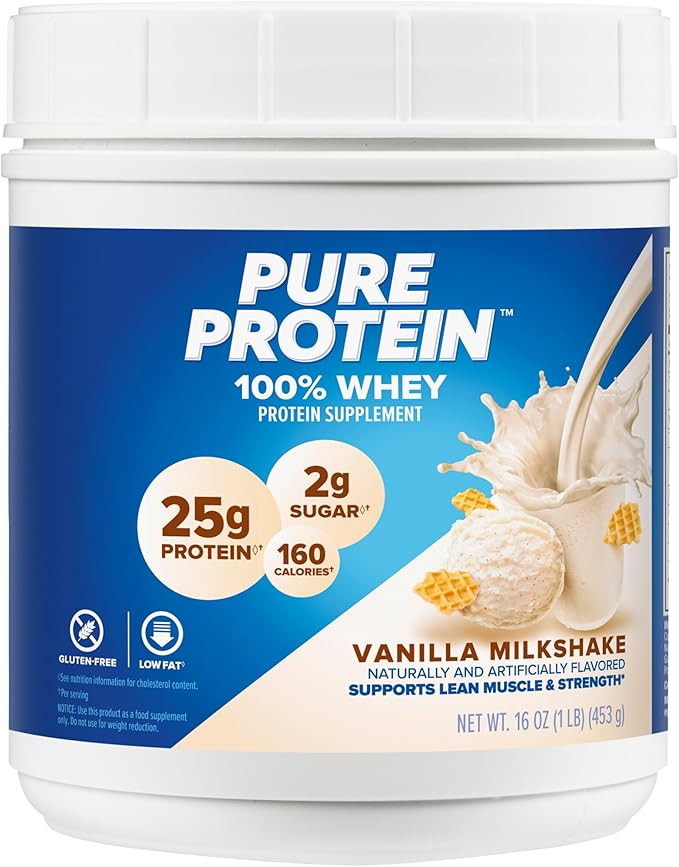 Pure Protein Powder, Whey, High Protein, Low Sugar, Gluten Free, Vanilla Cream, 1 lb | Amazon (US)