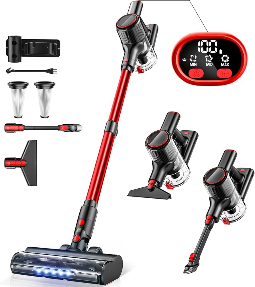 Cordless Vacuum Cleaner, 30Kpa 8-in-1 Powerful Suction Stick Vacuum with LED Display, 3 Modes Suc... | Amazon (US)