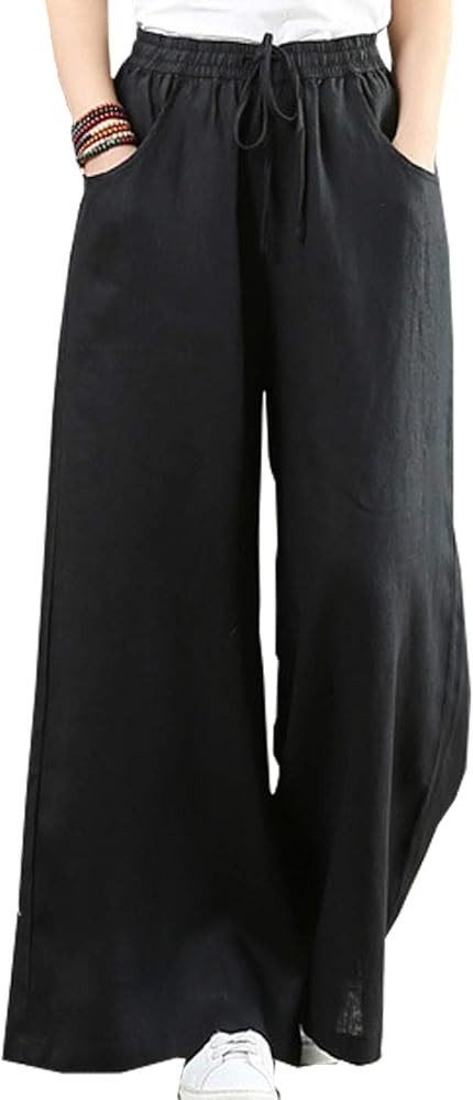 Hongsui Women's Spring and Summer Cotton and Linen Trousers Loose Large Size Wide Leg Pants | Amazon (US)