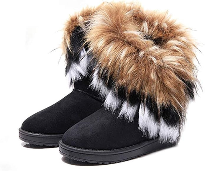 King Ma Women's Faux Fur Tassel Winter Snow Boot Suede Flat Ankle Boots | Amazon (US)