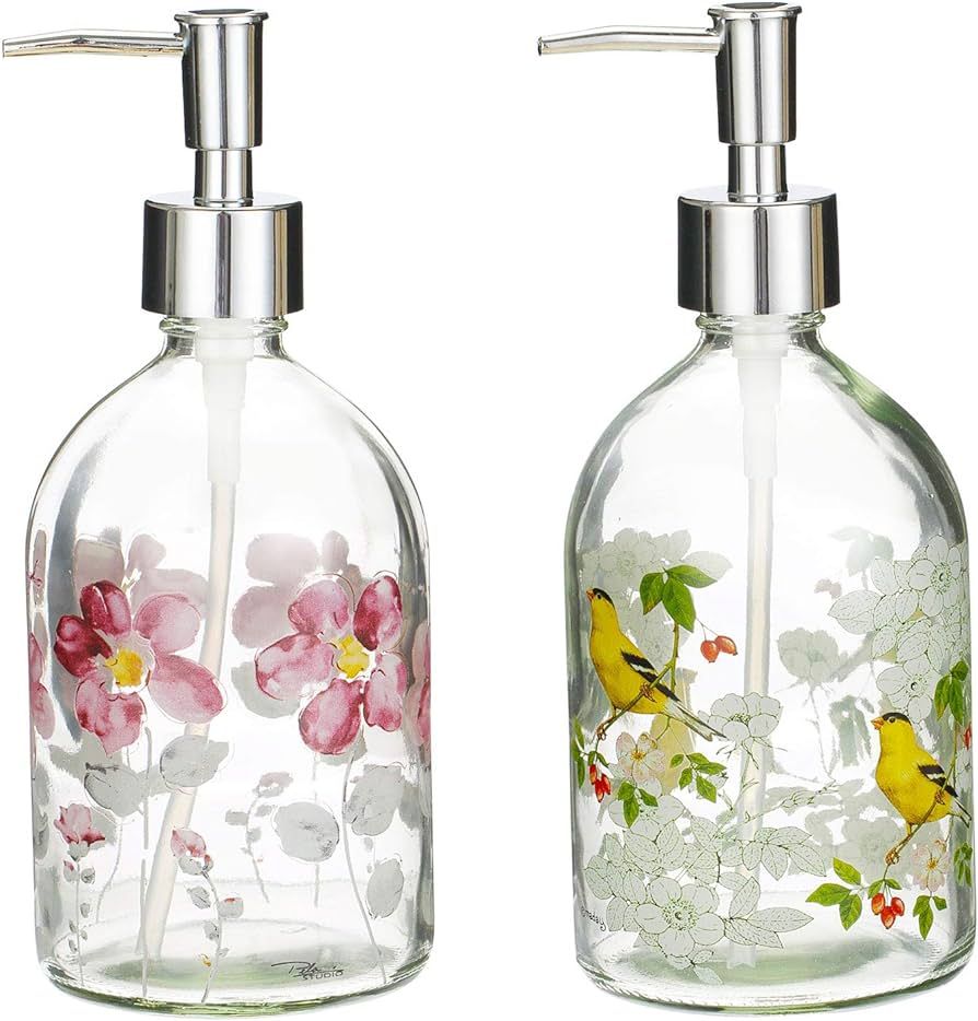 17oz Flower Glass Soap Dispenser Bottle with Plastic Pump,Set of 2 | Amazon (US)