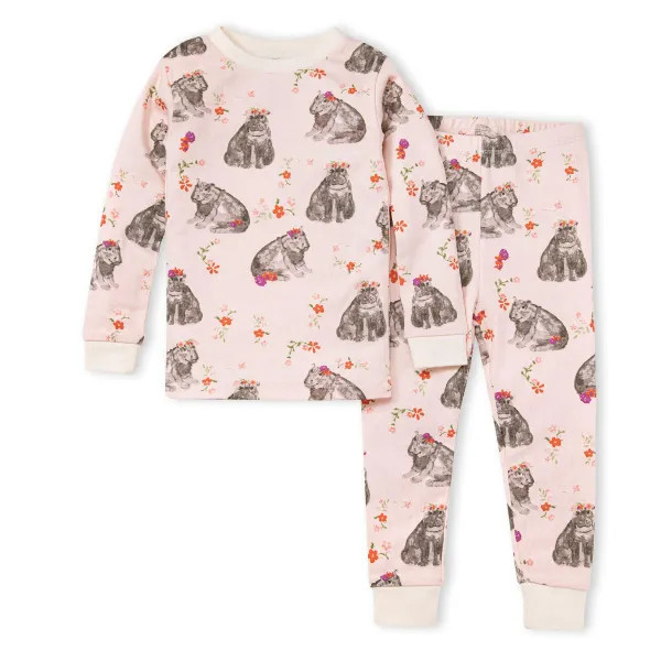 Hippie Hippos Organic Cotton Pajamas - 2 Toddler | Burts Bees Baby