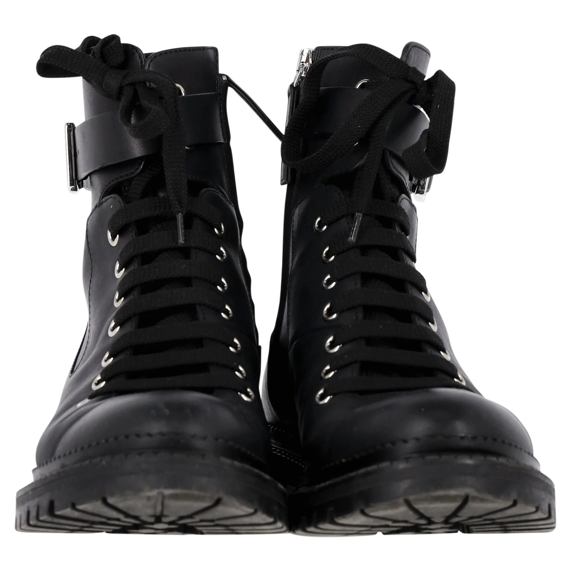 Boss Buckled Combat Boots in Black Leather | Shop Simon