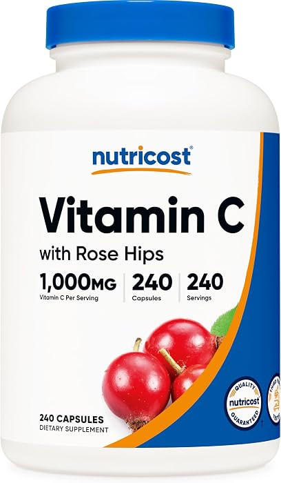 Nutricost Vitamin C with Rose HIPS 1025mg, 240 Capsules - Vitamin C 1,000mg, Rose HIPS 25mg, Prem... | Amazon (US)