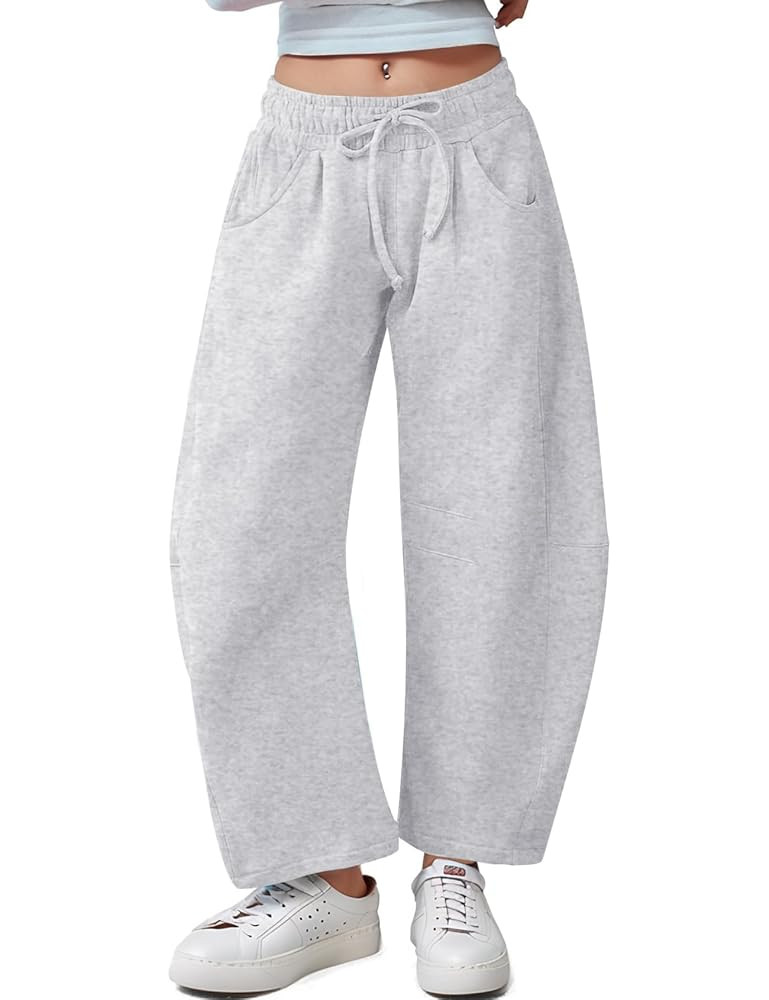 Kissonic Womens Barrel Leg Sweatpants Elastic Waist Drawstring Wide Leg Pants Baggy Lounge Pants ... | Amazon (US)