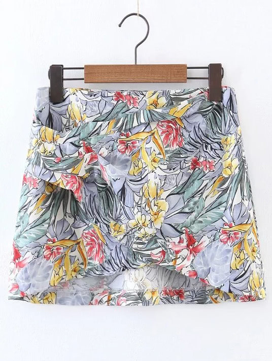 Flower Print Overlap Front Skirt | SHEIN