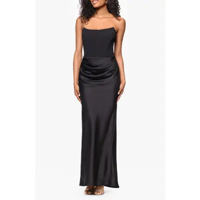 Betsy & Adam Strapless Scuba & Charmeuse Gown in Black at Nordstrom, Size 4 | Nordstrom