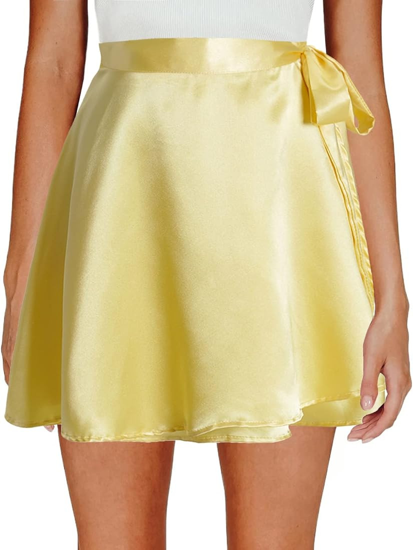 Arjungo Women's Self Belted Overlap Adjustable Wrap Tie Knot Belt High Waist Satin Soft Silky Ska... | Amazon (US)