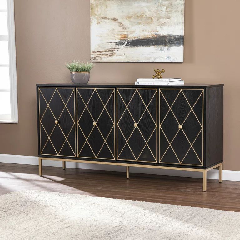 SEI Marsidi Contemporary Sideboard Cabinet w/ Storage, Black and Gold finish | Walmart (US)