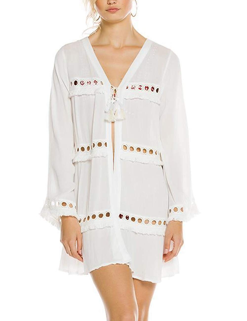 Bsubseach Women Bohemian Chiffon Bikini Swimsuit Cover Up Swimwear Tassel Cardigan | Amazon (US)