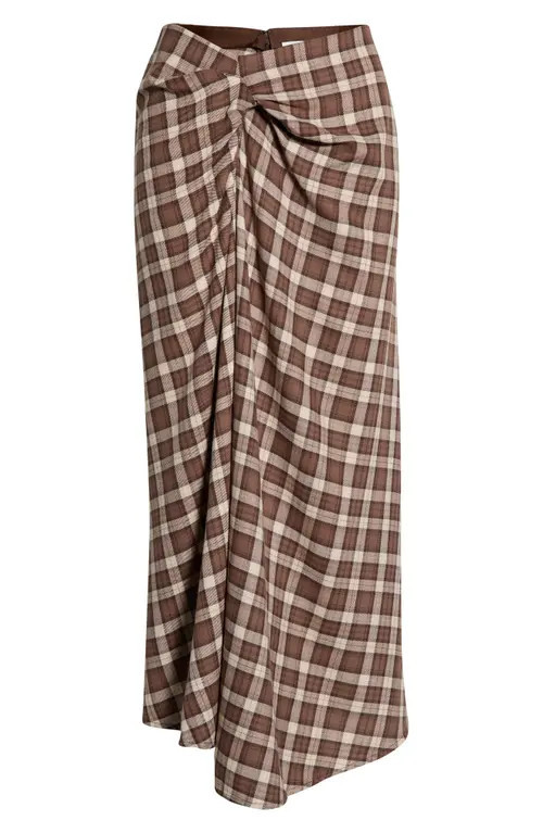 WAYF Laurel Plaid Drape Detail Cotton Skirt in Brown at Nordstrom, Size X-Small | Nordstrom