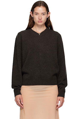 Brown Wool V-Neck Sweater | SSENSE