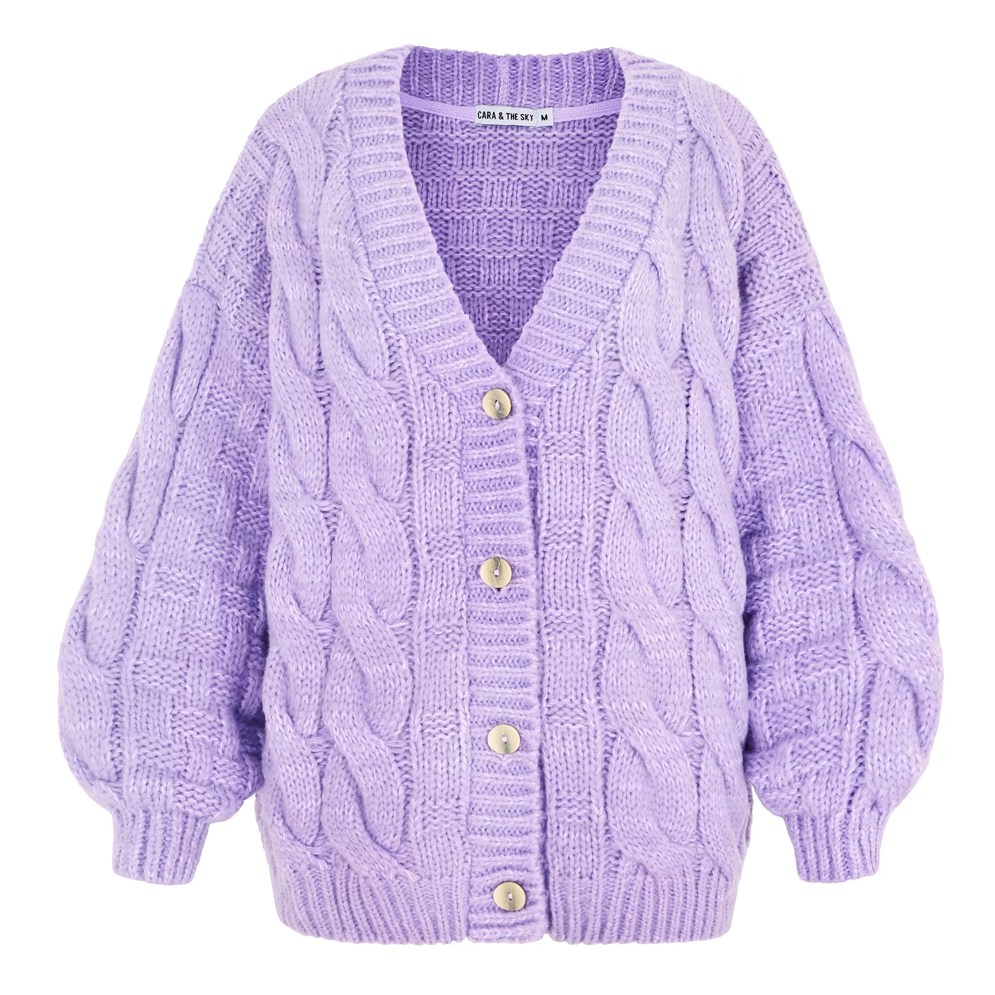 Gemma Basket Stitch Balloon Sleeve Cardigan - Lilac | Wolf & Badger (US)