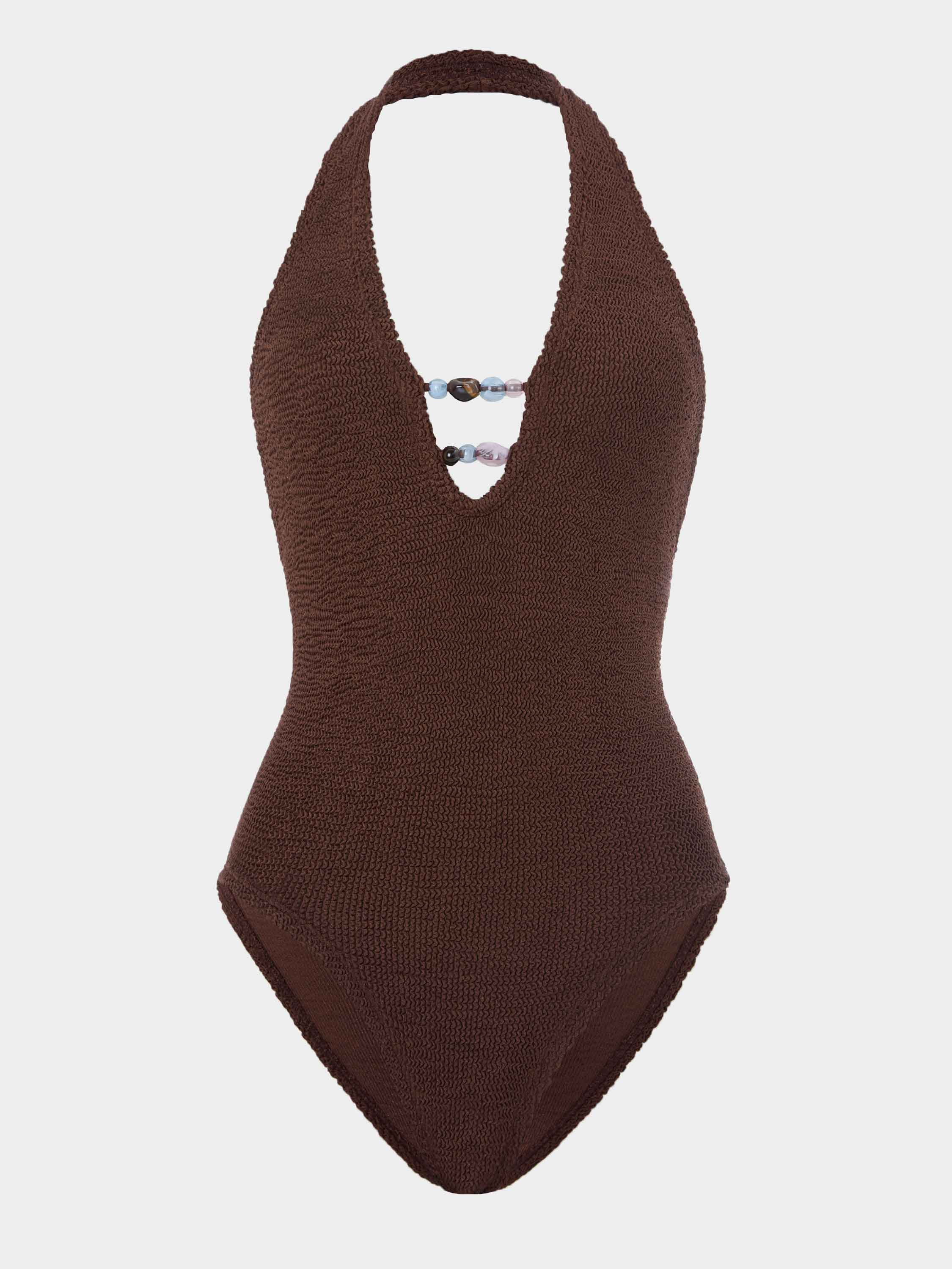Adriana Beaded Swim - Metallic Chocolate | One Size Swimwear | Hunza G - Metallic Chocolate / One size | HUNZA G