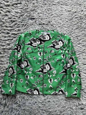 Diane Von Furstenberg Jacket Womens 10 Green Floral Wool Silk Blend Full Zip | eBay AU