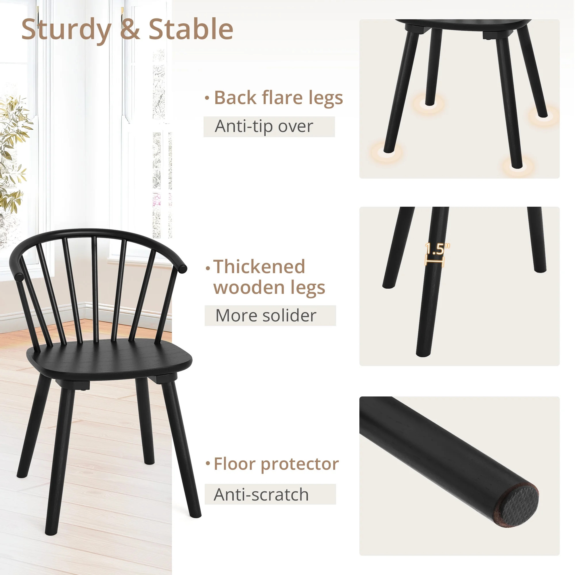 Dycanpo 18'' Farmhouse Black Dining Chairs Set of 4, Wooden Kitchen and Dining Room Chairs | Walmart (US)