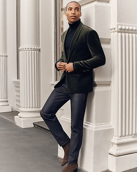Slim Solid Green Velvet Tuxedo Blazer | Express