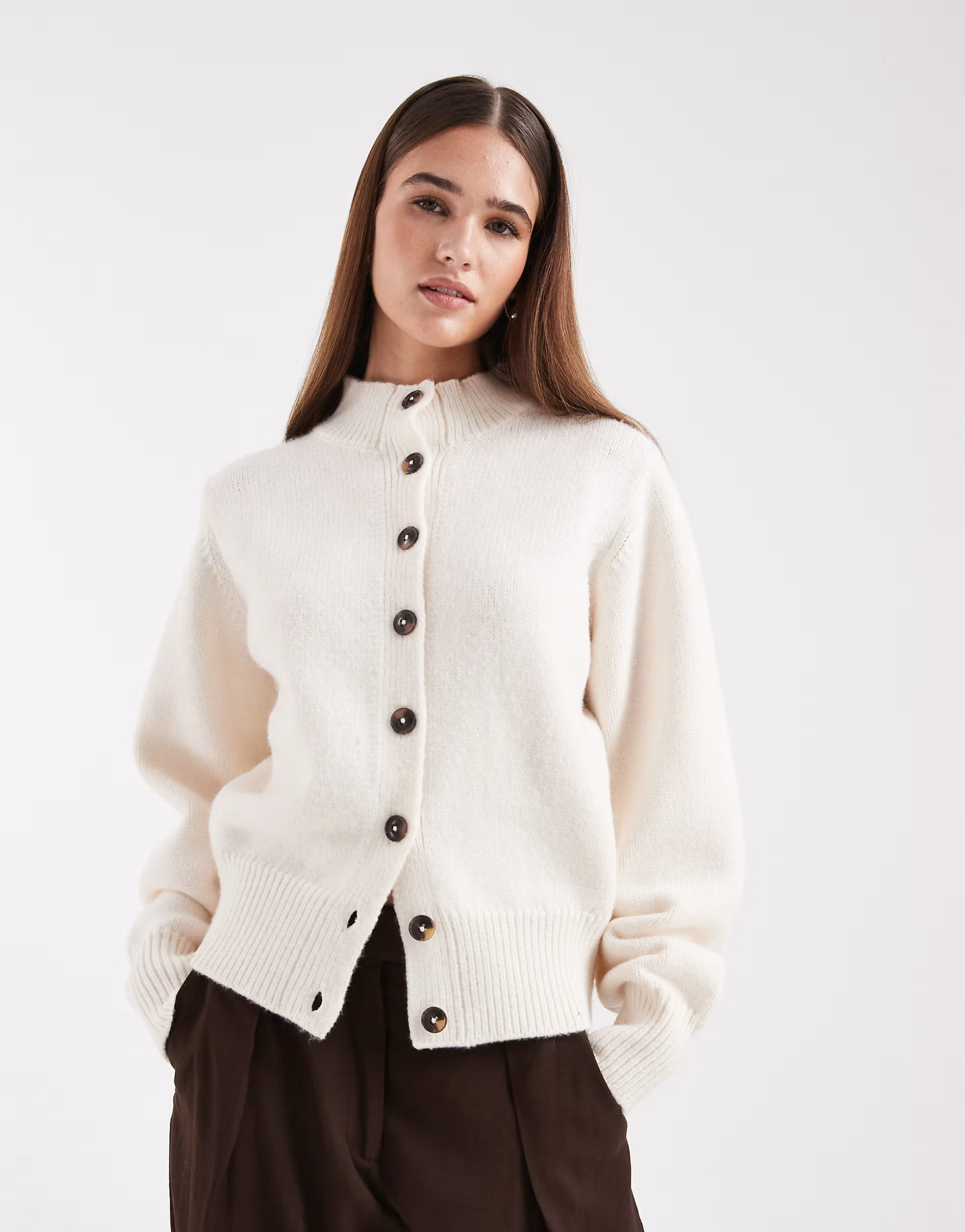 ASOS DESIGN funnel neck cardigan in cream | ASOS (Global)