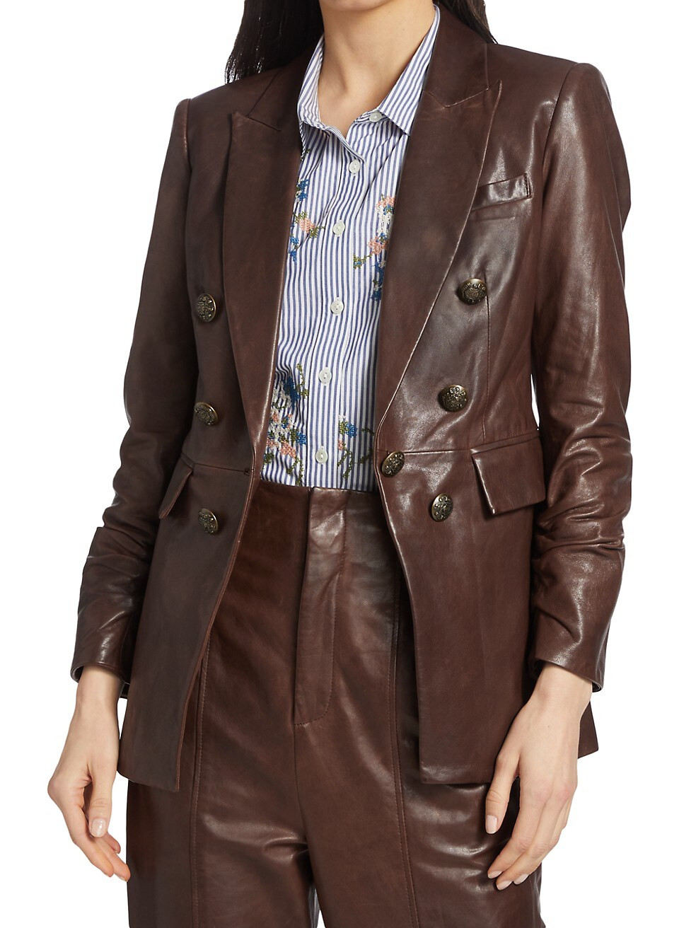 Oneta Dickey Double-Breasted Leather Blazer | Saks Fifth Avenue