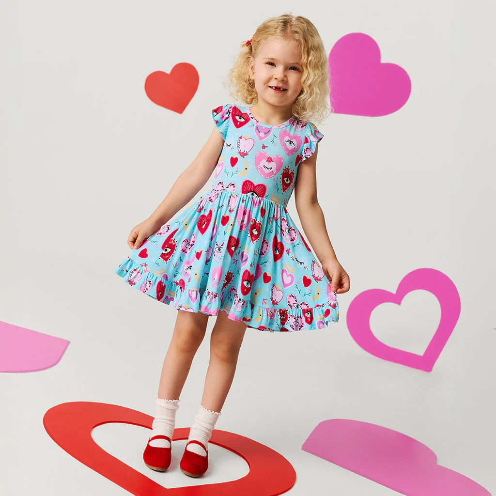 Evil Eye Blue Cap Sleeve Girl Twirl Dress | Sweet Fiona | Posh Peanut