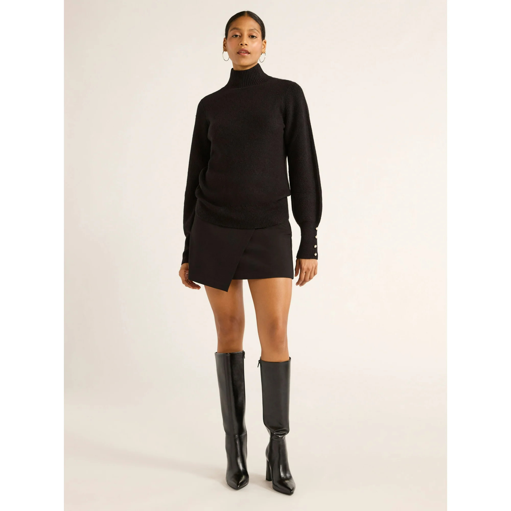 Scoop Women's Turtleneck Sweater with Faux Pearl Button Cuffs, Midweight, Sizes XS-XXL | Walmart (US)