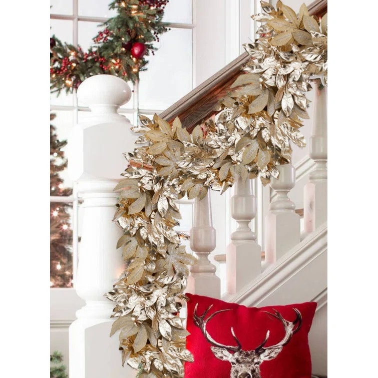 The Holiday Aisle® Large Gold Leaf Garland, Decorative Gold Garland For Christmas Fireplace Deco... | Wayfair North America
