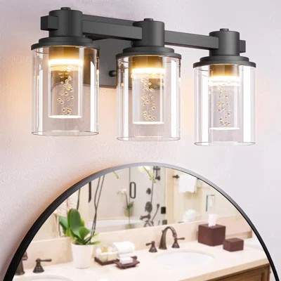 3 Light Bathroom Light Fixtures Matte Black, 17.5-Inch Bathroom Vanity Light With Bubble Glass Shade, 2700-6500K LED Bathroom Lighting Fixture Over Mi | Wayfair North America