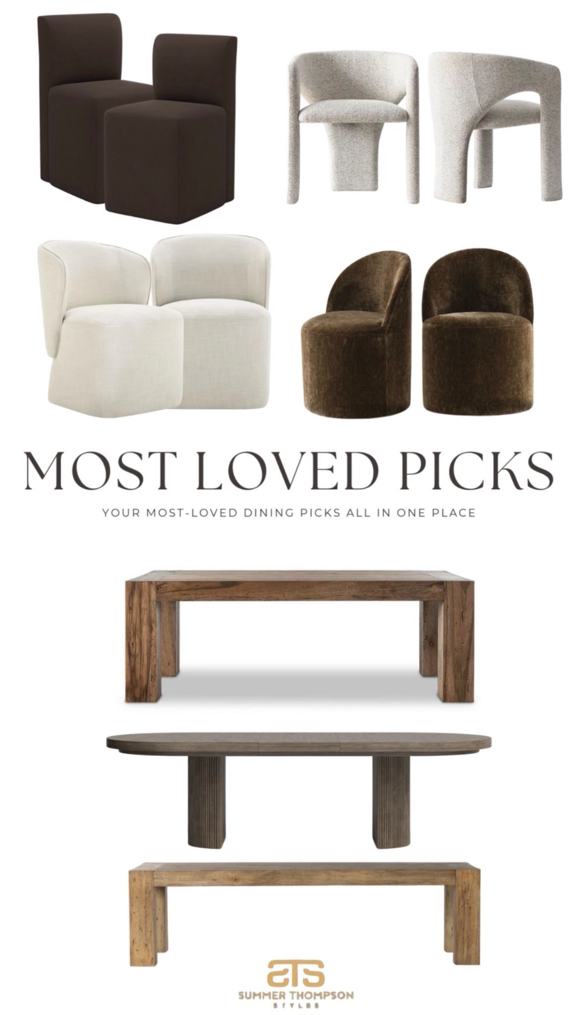 Your most-loved dining pieces brought together in one clean, cohesive round-up.

Dining chairs. Upholstered seating. Textured curves. Burnt brown tones. Soft neutrals. Modern slipcovers. Wood pedestal tables. Rectangular dining tables. Layered textures.

#diningroomdesign #homefavorites #interiorinspo #neutralhomestyle

#LTKHome #LTKU #LTKdayinmylife
