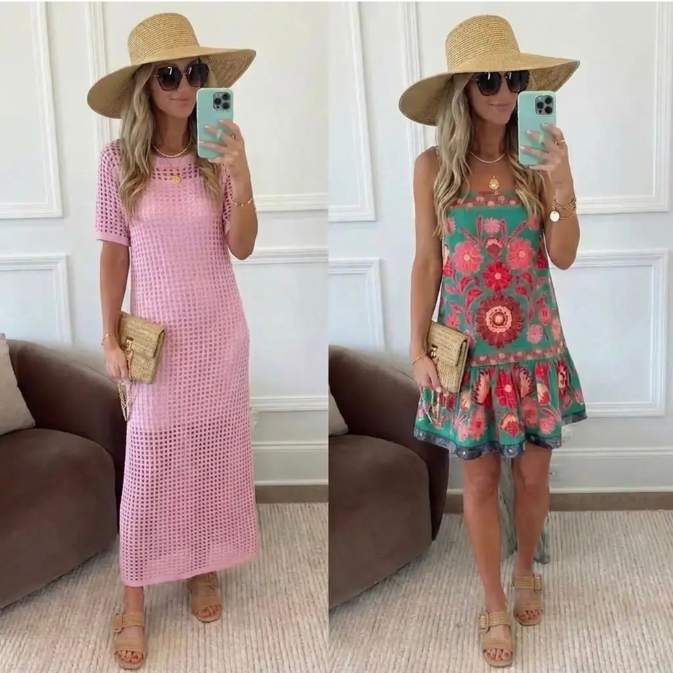 Two summer moods, one suitcase 🌸🌿
Soft pink crochet for slow mornings, market strolls, and seaside cafés.
Bold florals for golden hour dinners, sunset walks, and feeling a little extra on vacation.
Same straw hat, same woven clutch—because effortless summer style is all about mix, match, and wander ✨
Which one are you packing? 💕

Hashtags:
#SoraStyle
#SummerOutfits
#ResortWear
#VacationStyle
#EffortlessChic
#BohoStyle
#CrochetDress
#FloralDress
#BeachToDinner
#WarmWeatherStyle
#WovenBag
#StrawHatStyle
#LookForLess
#TravelStyle
#SummerFashion
#NeutralAccessories
#EverydayOutfits
#VacationVibes
#StyleInspo

If you want, I can 

#LTKdayinmylife #LTKgrwm #LTKValentine