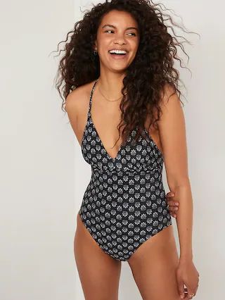 V-Neck Ruffle-Trim Cutout One-Piece Swimsuit for Women | Old Navy (US)