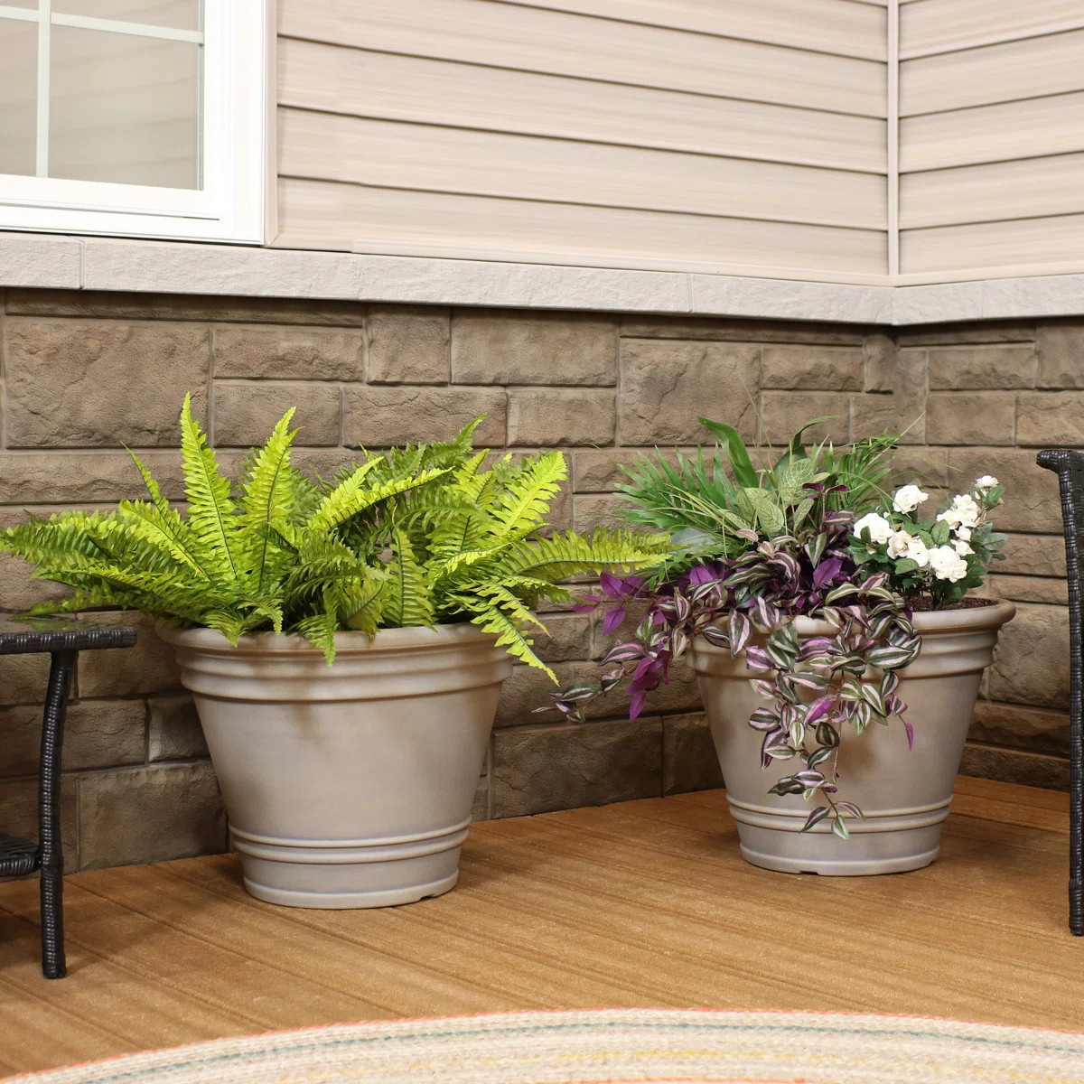 Pepinn 20" x 20" x 14.75" Round Polyresin Outdoor Planter Pot - Beige - Set of 3 | Wayfair North America