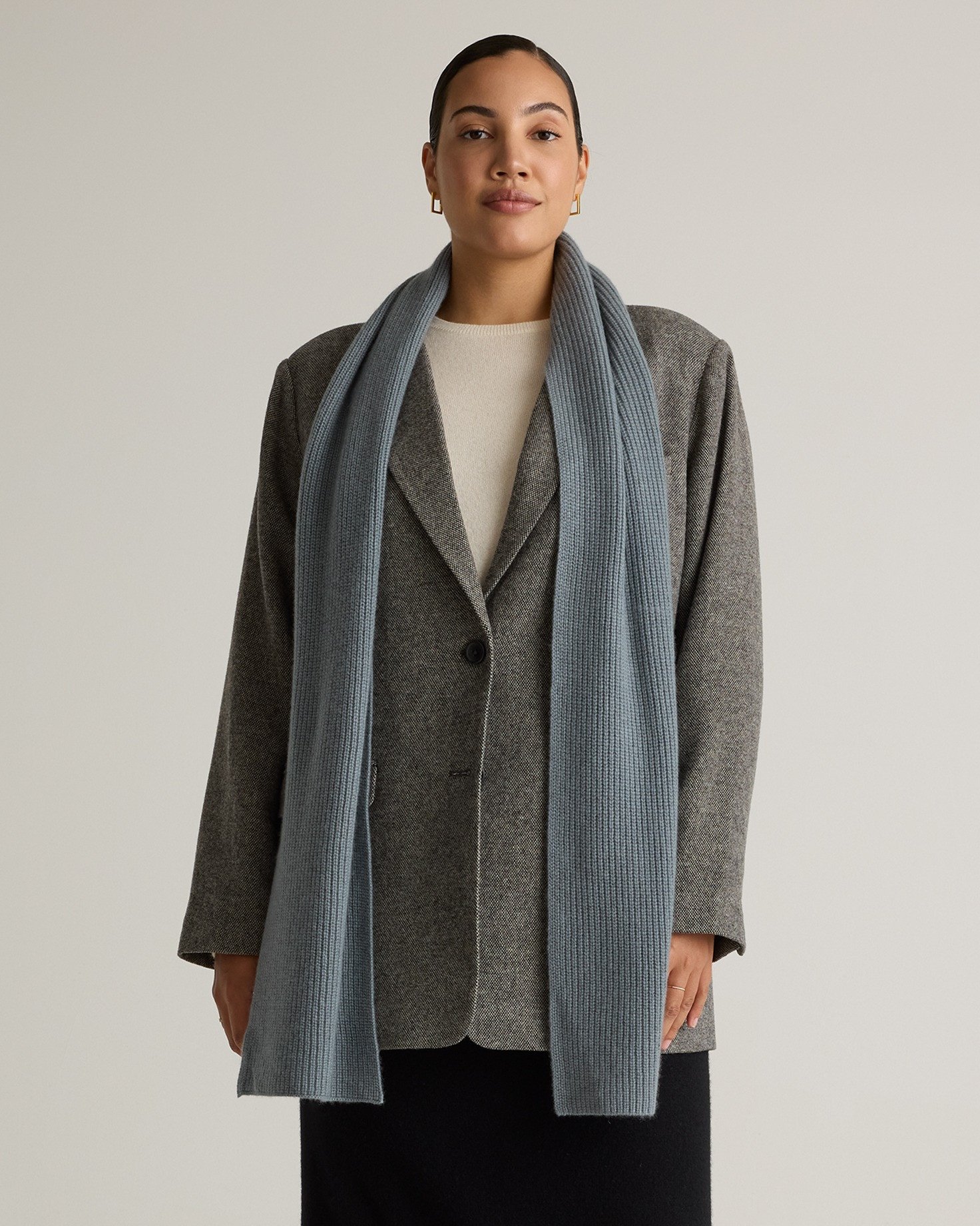 Quince | Mongolian Cashmere Ribbed Scarf in Dusty Blue | Quince