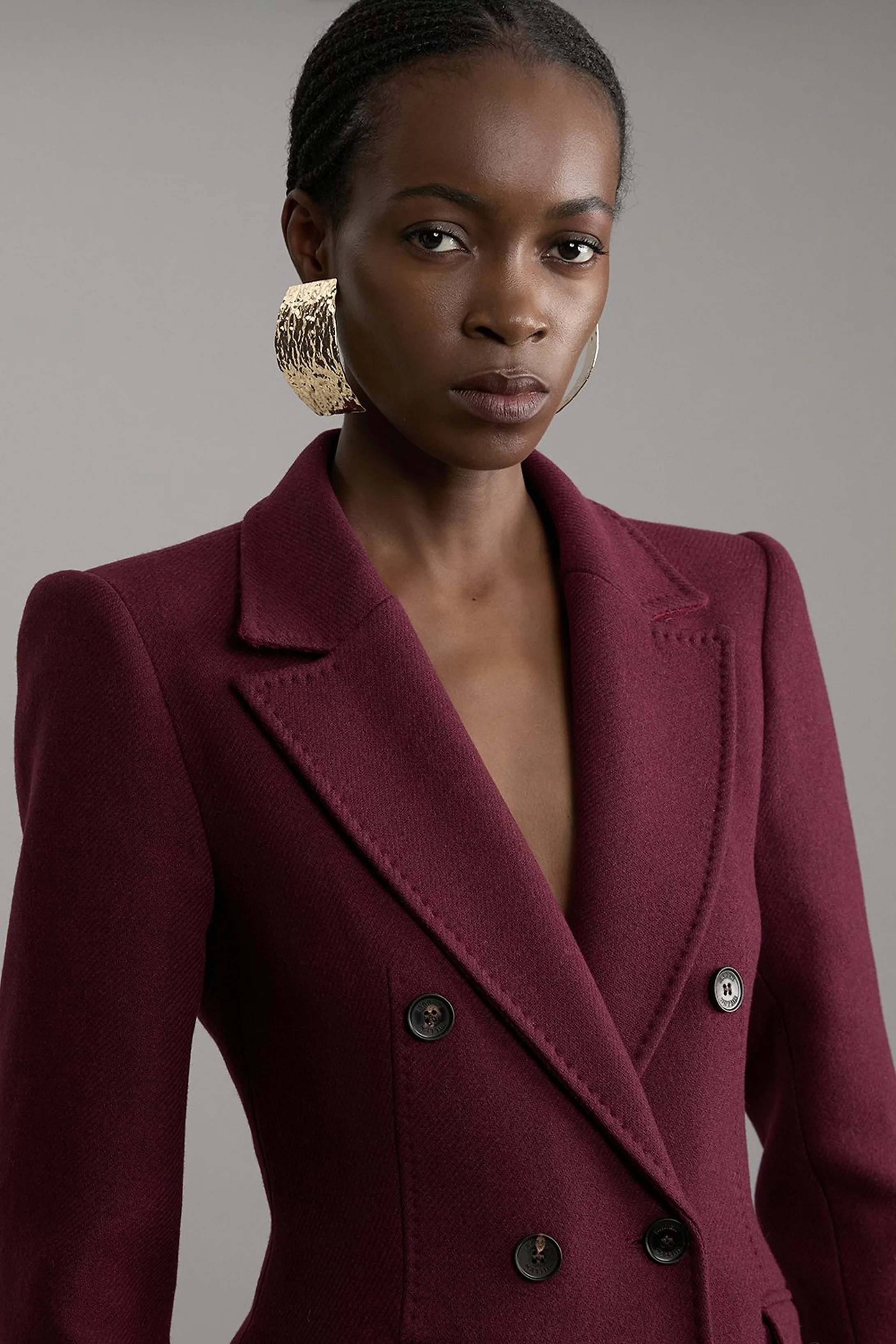 Premium Italian Manteco Wool Fitted Tailored Midi Coat | Karen Millen | Karen Millen UK + IE + DE + NL