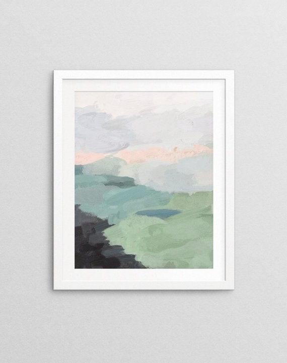 Seafoam Green Mint Black Blush Pink Abstract Nature Land Wall Art, Printable Art, Wave Painting P... | Etsy (US)