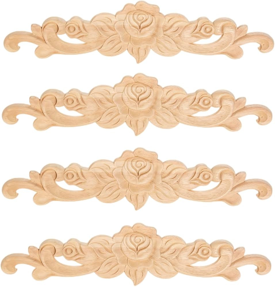 MUXSAM 4-Pack Wood Carved Onlay Applique, Unpainted Rose Long Center Decal for Furniture Wall Cei... | Amazon (US)