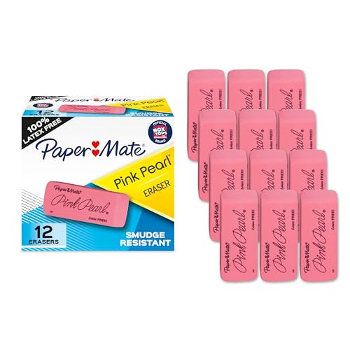 Paper Mate Erasers, Pink Pearl, 12 Count - Latex Free and Smudge Resistant, Back to School, Teach... | Amazon (US)