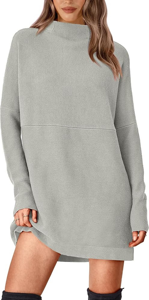BTFBM Women's Casual Knit Long Pullover Sweaters Tops Mock Neck Long Sleeve Oversized Fall Winter... | Amazon (US)
