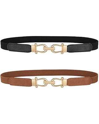 JASGOOD Leather Skinny Women Belt Thin Waist Belts for Dresses up to 37 Inches with Golden Buckle... | Amazon (US)