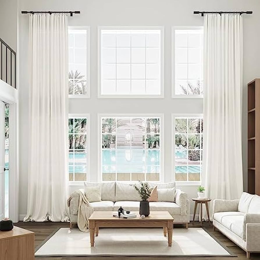 Natural Linen Curtains 132 Inches Long for High Living Room 2 Panels Set Light Filtering Sheer Ne... | Amazon (US)