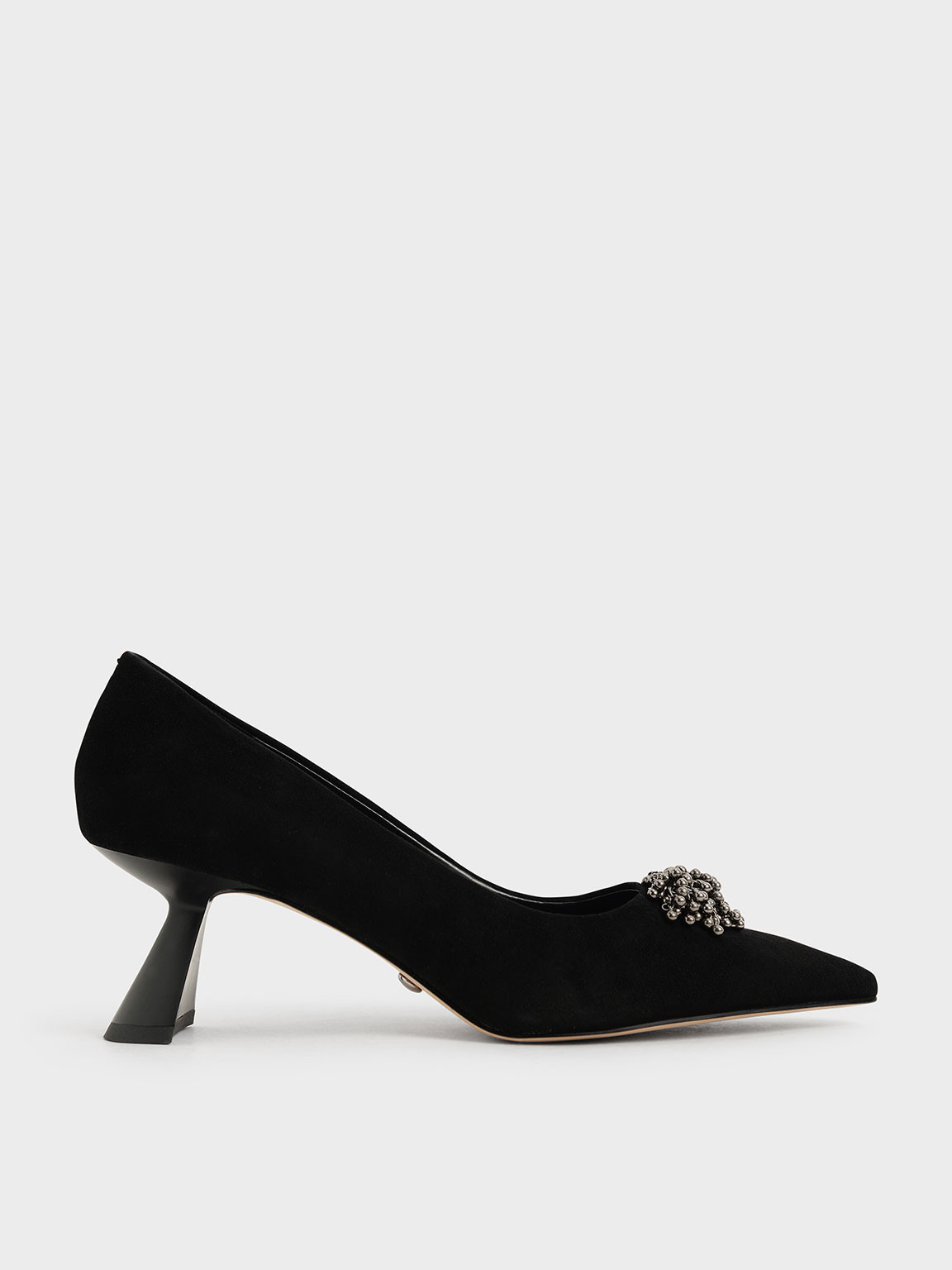 Embellished Sculptural Heel Pumps (Kid Suede)
 - Black | CHARLES & KEITH (US)