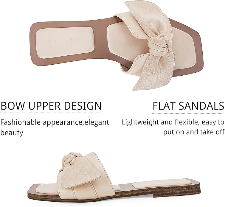 LAICIGO Women's Square Open Toe Slide Sandals Bowknot Slip-on Backless Faux Suede Summer Flats Sa... | Amazon (US)