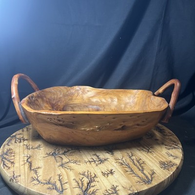 Large Hand Carved Wooden Bowl With Handles | eBay US