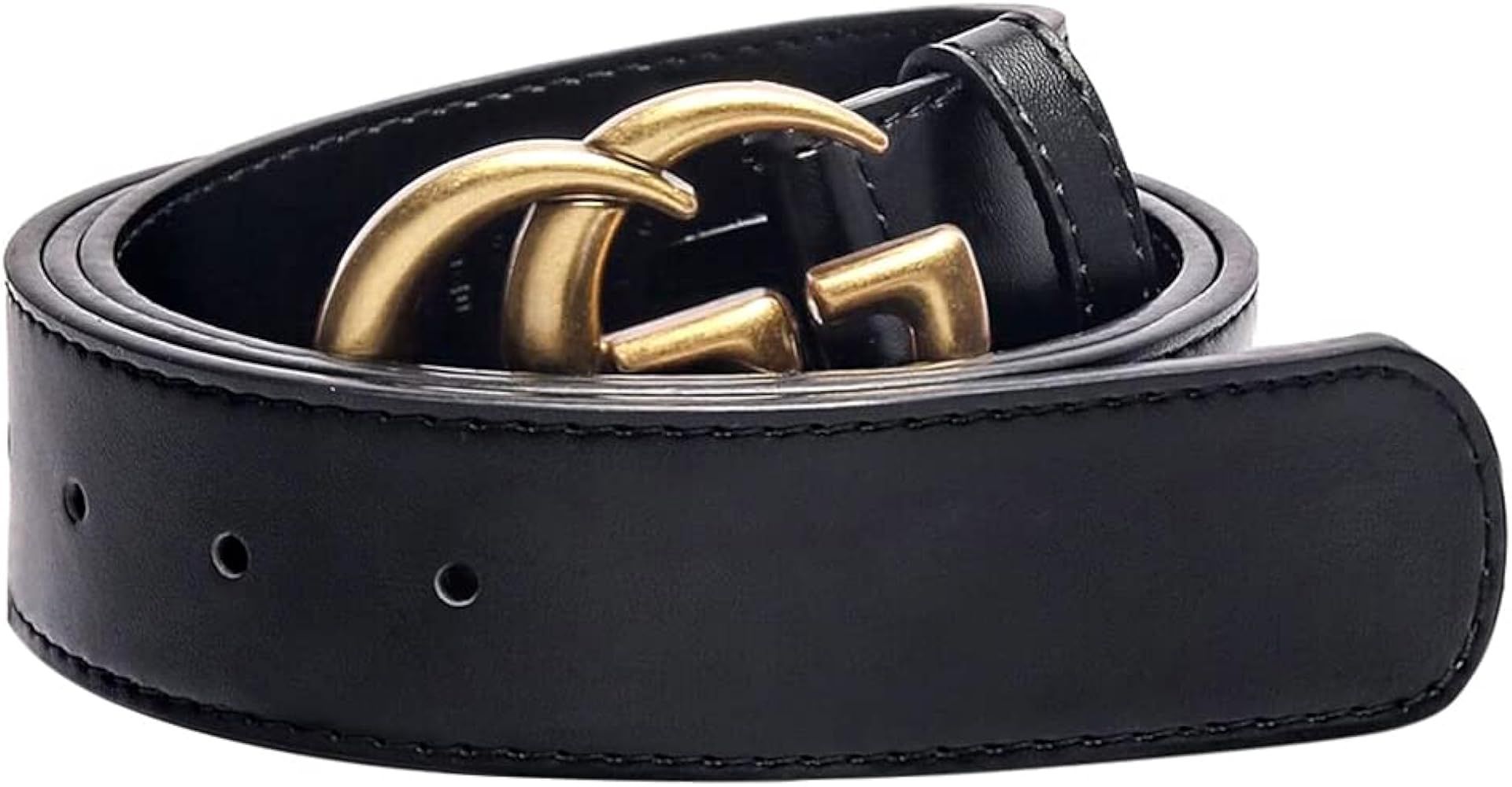 Luxury Gold Buckle Black genuine Leather Unisex Belt for Men or Women Pants Jeans Shorts Dresses ... | Amazon (US)